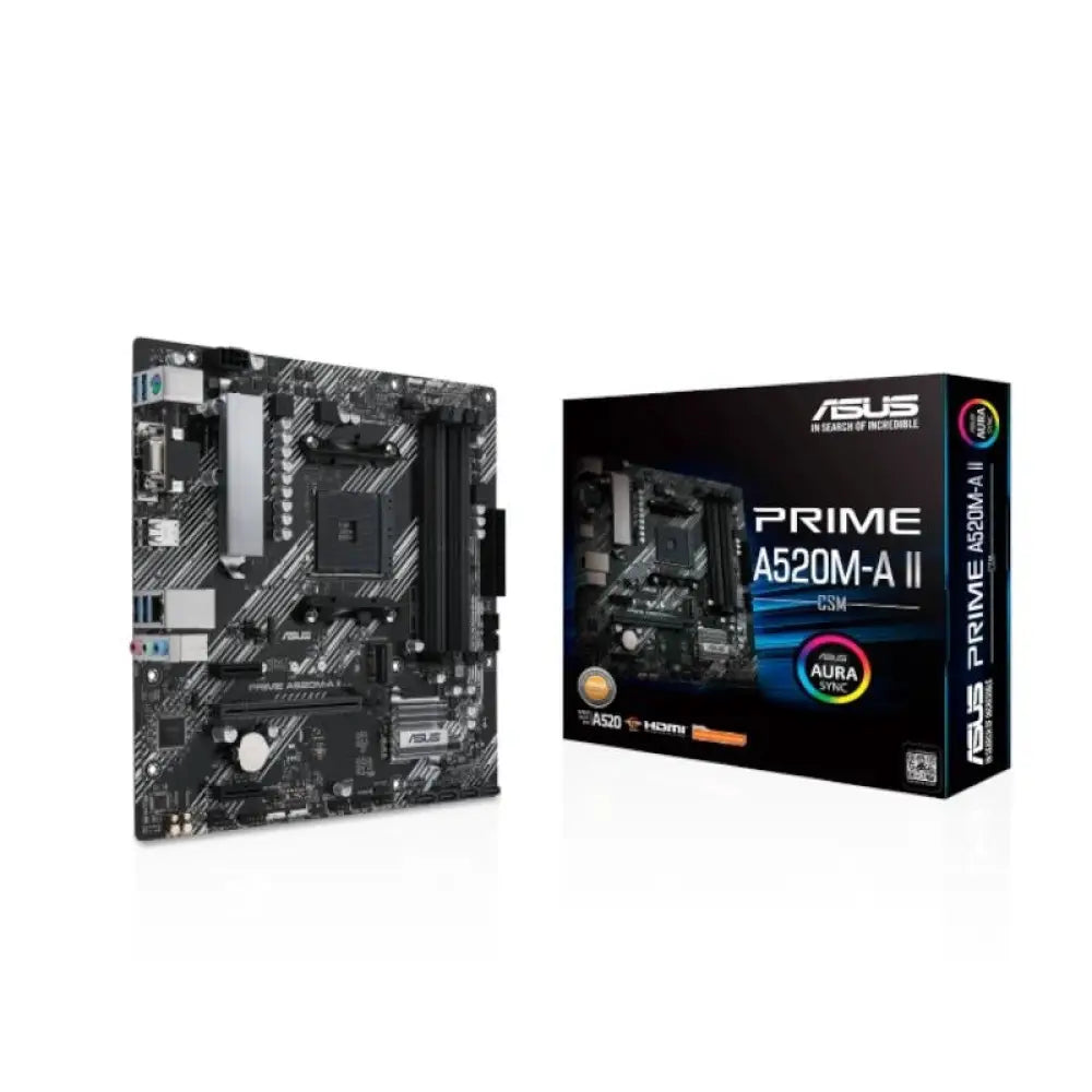 ASUS - Placa Base PRIME A520M-A II/CSM para procesadores AMD Ryzen 5000/4000/3000 Series, socket AM4, formato mATX, con soporte M.2, USB 3.2 Gen 1 y Aura Sync RGB