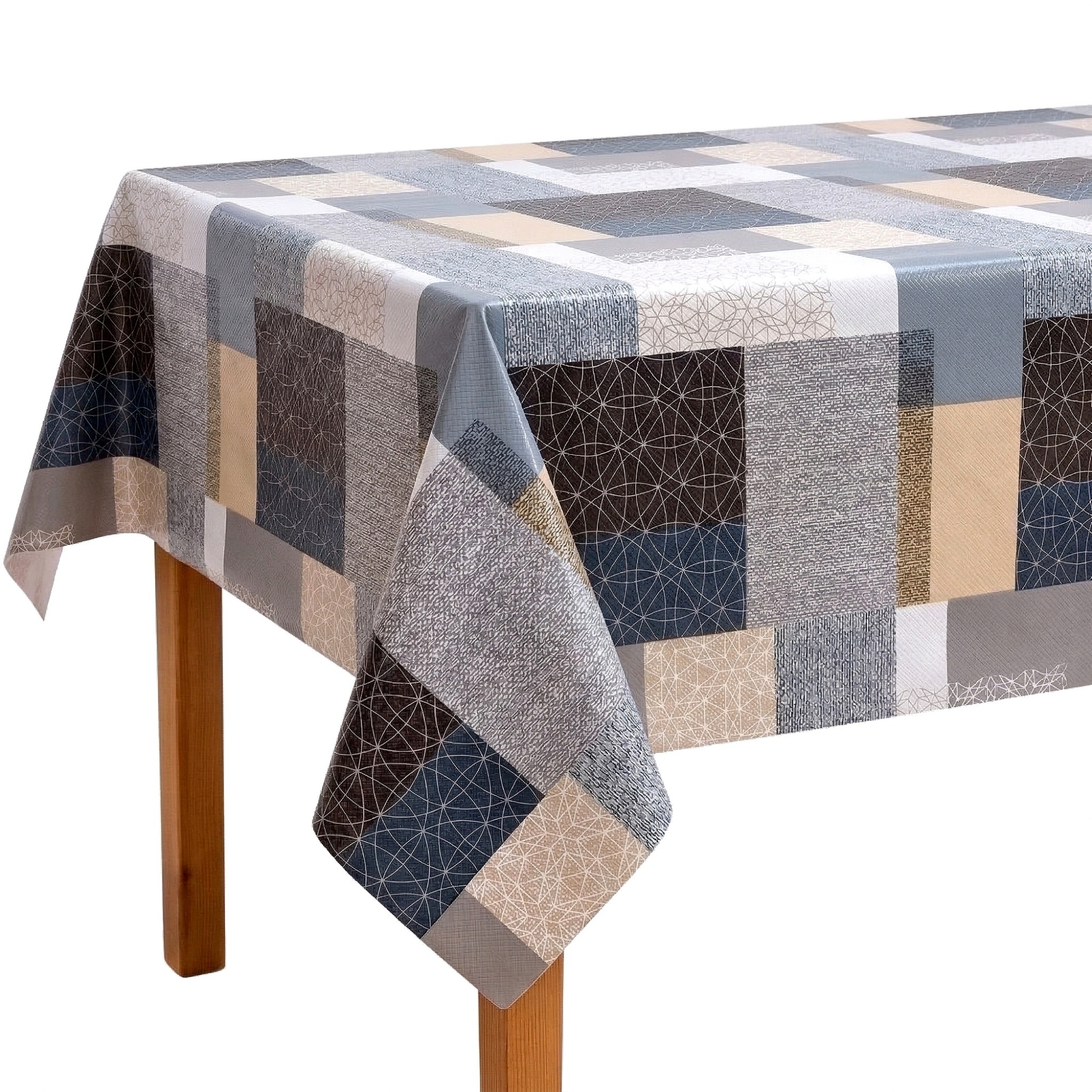 Mantel de PVC Impermeable Antimanchas, Diseño Geométrico Moderno, Resistente al Agua y Fácil de Limpiar, para Interior, Cocina, Comedor, Terraza, Fiestas