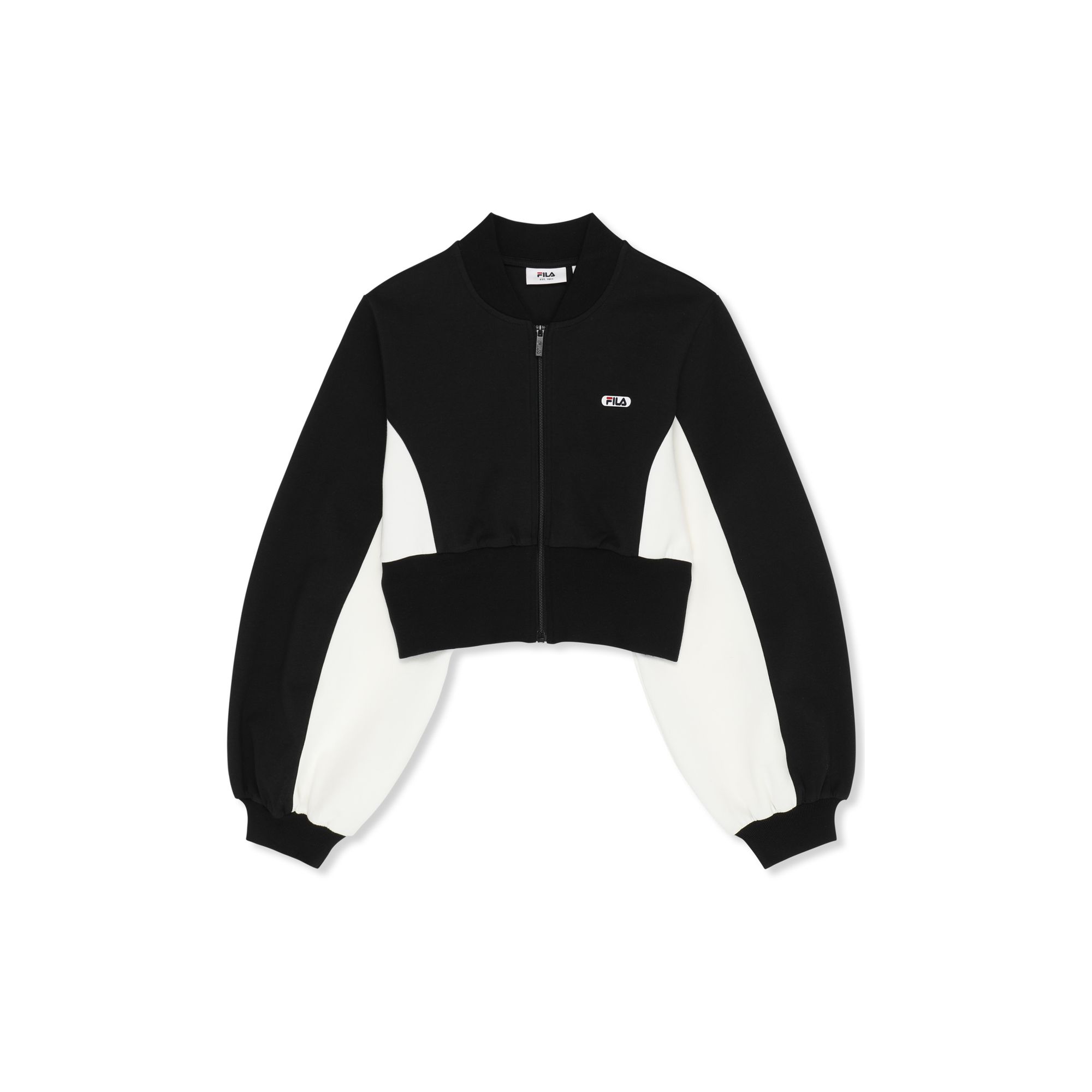 FILA | Chaquetas Mujer, Modelo Lecore Cropped High Rib Scuba Track Jacket, Chaqueta Deportiva Cropped en Mezcla de Algodón, Poliéster y Elastano con Bloques de Color y Cremallera