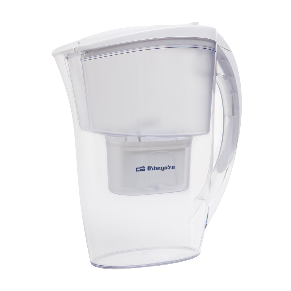 Orbegozo JR 3025 Jarra de Agua Purificadora 2,4L – Jarra Filtrante con 3 Cartuchos Incluidos, Indicador de Cambio de Filtro, Reducción de Cloro y Cal, Apta para Frigorífico
