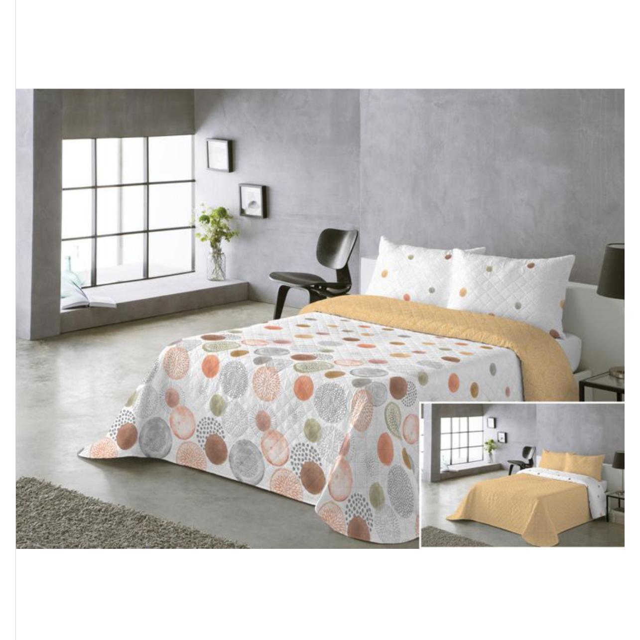 Colcha Estampada Reversible Rocio Coral - Cama 90.105.135.150.180 Cm