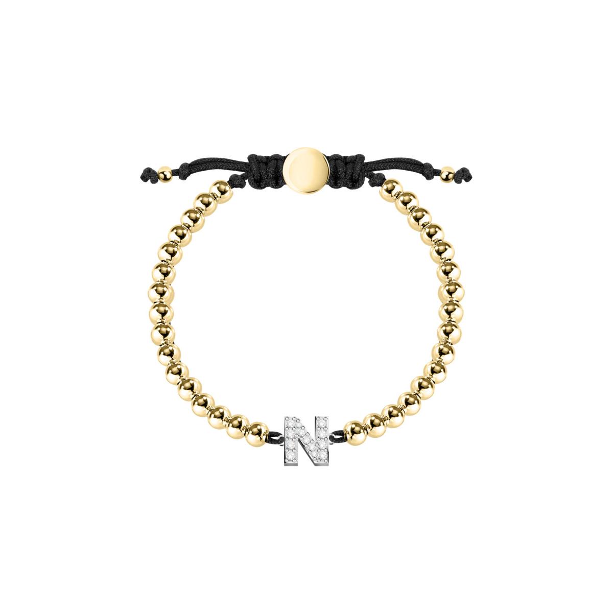 La Petite Story Pulsera Mujer Bracelet With Yg Boules Ss Letter N De Acero Dorado, Negro Lps05arr17