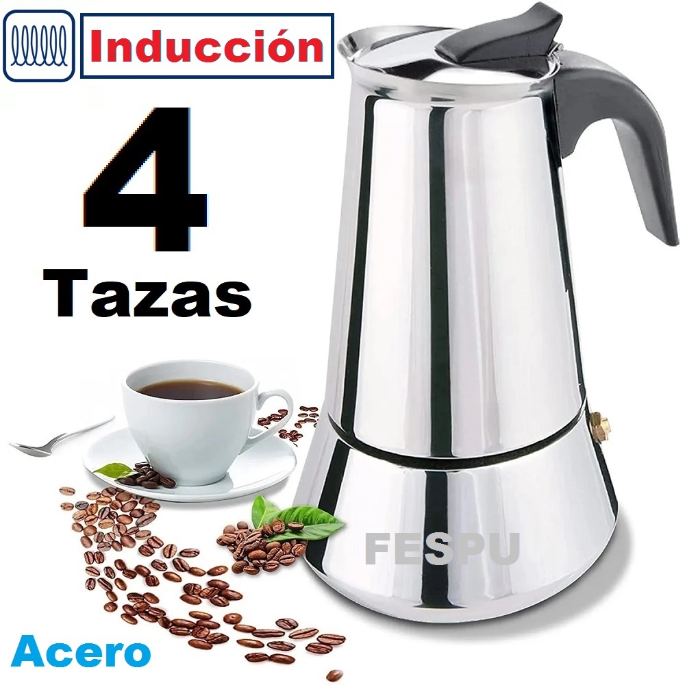 Cafetera Acero Inoxidable con Asa de Plastico 2,4,6,10,12 Tazas Color Plata Italiana Inducción,GERIMPORT,FESPU