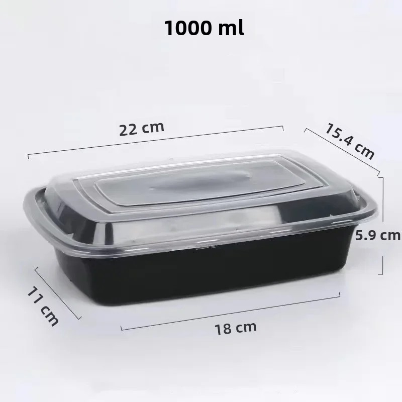 TK Caja De Almuerzo Desechable Rectangular 1000ml Plástico PP Calentable En Microondas Estilo De Tazón Negro Para Empaque De Alimentos