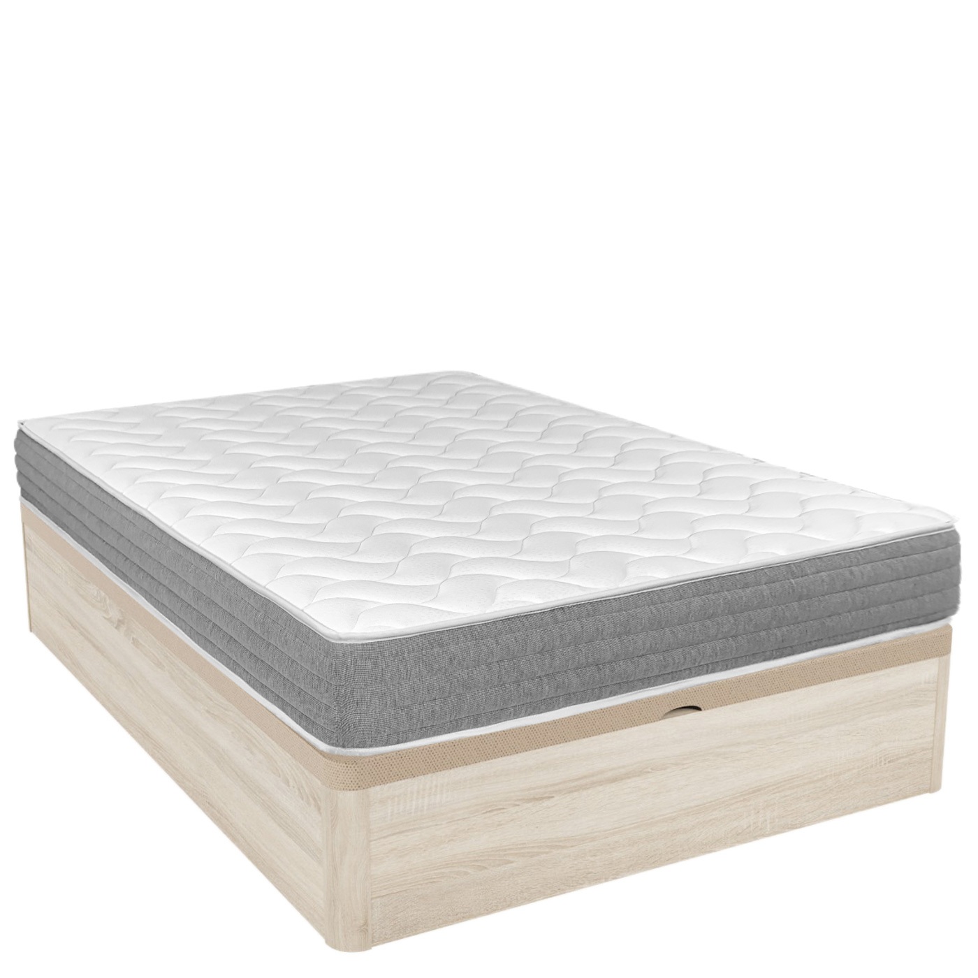 Pack Canapé Abatible - Gran Capacidad con Colchón Viscoelástico Viscotec - 21cm de Altura - Blanco/Gris - Calidad Alta - Fabricado en España - Somnia Descanso [Envío y montaje Incluido]