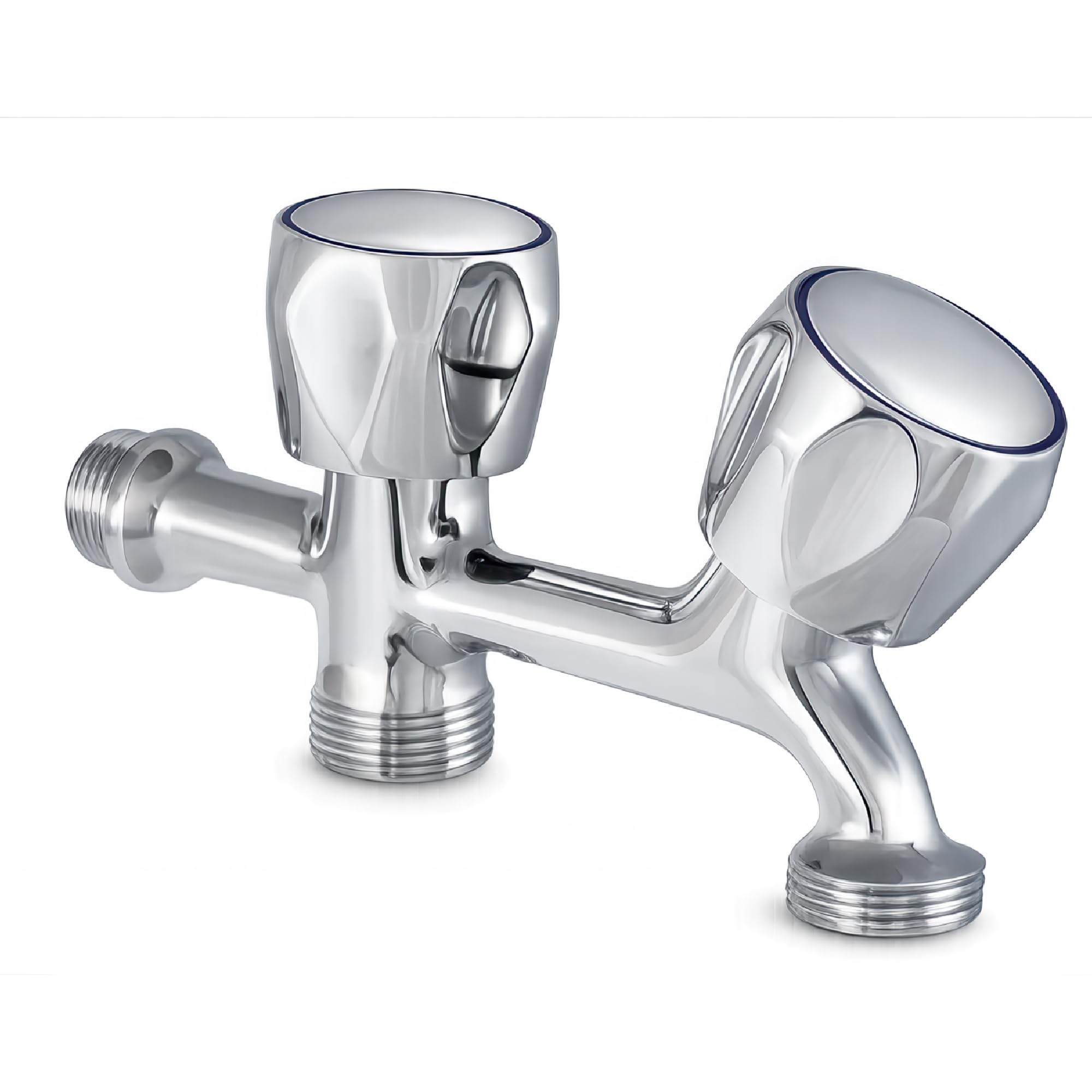Grifo Doble para Lavadora Lavavajillas y Jardin Laton Cromado Entrada 1/2 con 2 Salidas 3/4 Volantes Metalicos Llave de Paso Doble Control Independiente para Cocinas Lavaderos Terraza Garaje Fregadero
