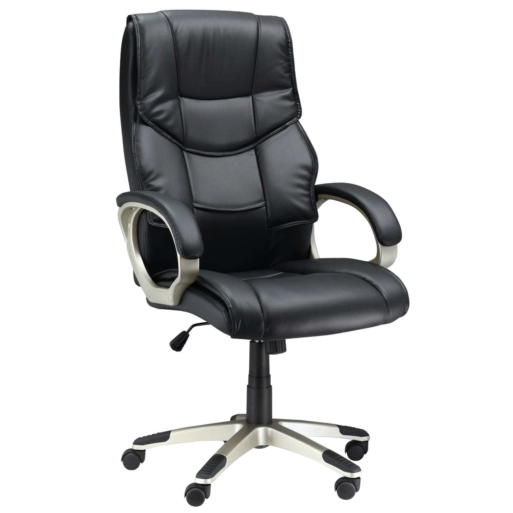 HOMCOM Silla de Oficina Silla Ejecutiva con Función Mecedora Silla de Oficina Silla de Escritorio Silla Ergonómica Giratoria Asiento Deportivo Respaldo Alto Negro Piel Sintética Metal 70 x 58 x 114-124 cm