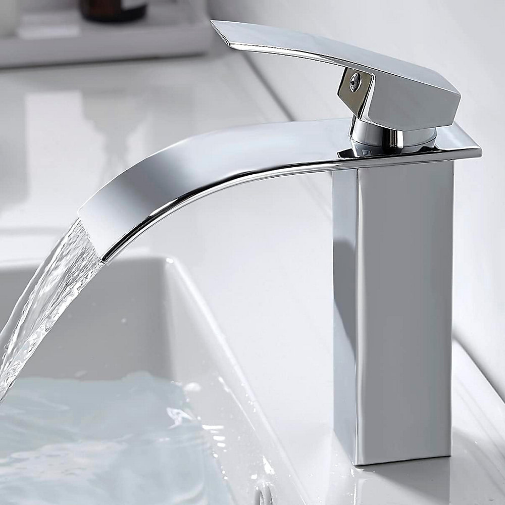 CA Grifo de baño moderno con cascada, grifo de lavabo de diseño elegante, grifo mezclador de latón, grifo cromado G 3/8