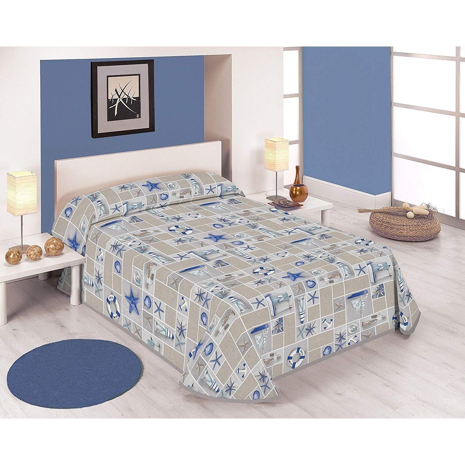 SABANALIA - Colcha estampada Tarifa (Disponible en varios tamaños) | Colcha ideal para primavera y verano | Producto ligero y decorativo
