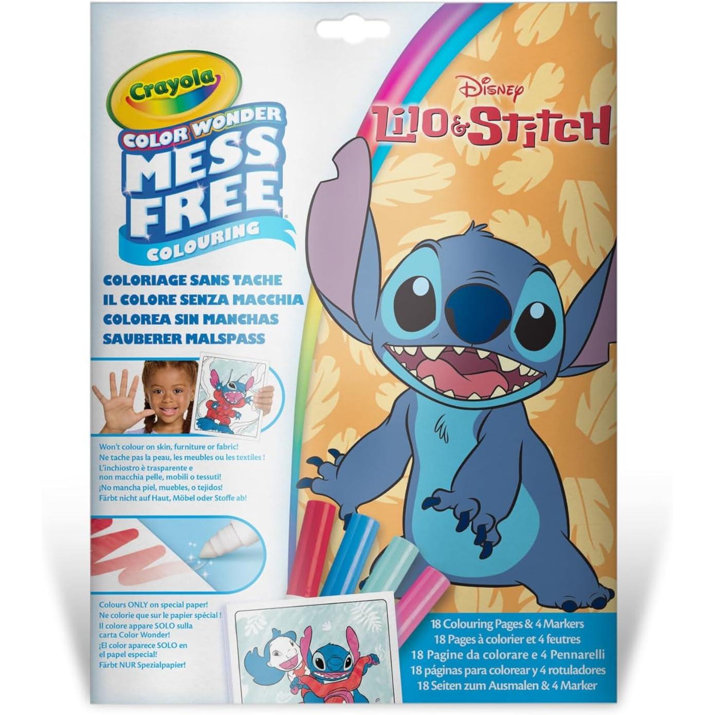 CRAYOLA - Color Wonder, Set para colorear con 18 páginas y 4 rotuladores Sin Manchas, tema Lilo & Stitch