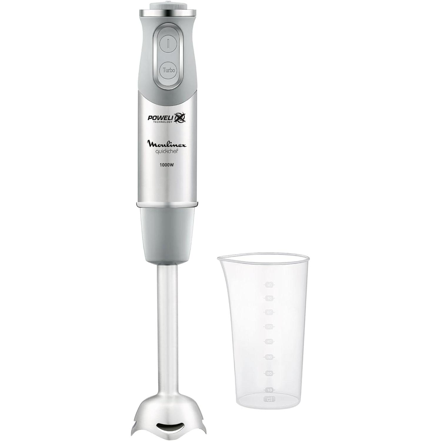 Moulinex Batidora De Mano De 1000 W, 10 Velocidades Con Vaso Medidor, Quickchef, Protección Antisalpicaduras, Mango Antideslizante, Alta Potencia Y Ve