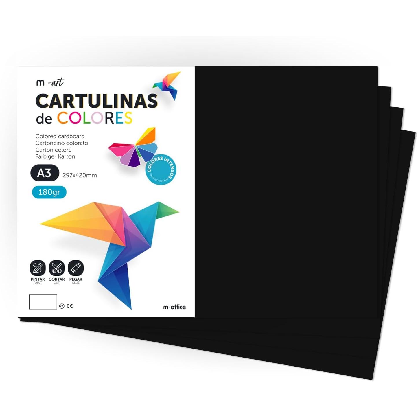 Cartulina de Colores, Cartulina A4 Colores Intensos, Hojas de Colores 180gr para Manualidades, Imprimir tus Documentos y Diseños Creativos, Folios de Colores A4 · m-office (250 hojas, Azul oscuro)