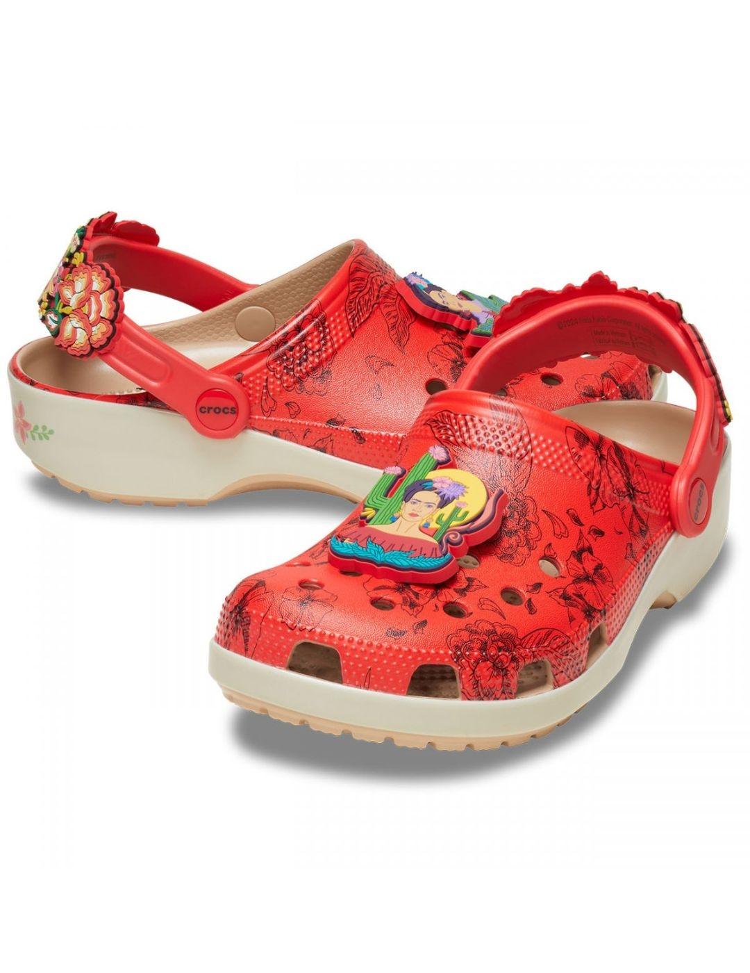 Zueco Crocs Frida Kahlo Classic Clog Rojo mujer