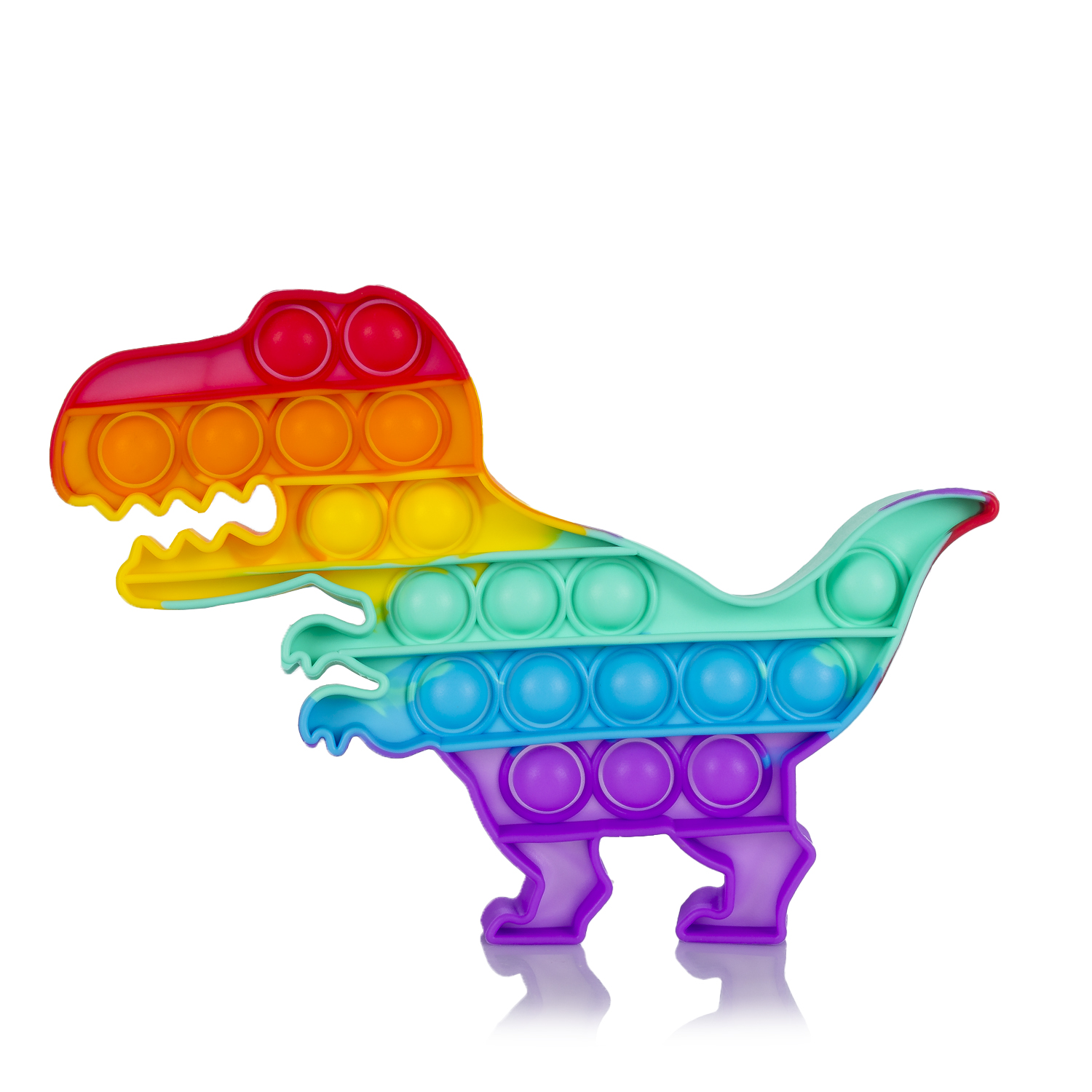DAM. Bubble Pop It juguete sensitivo desestresante, burbujas de silicona para apretar y pulsar. Diseño T-Rex multicolor. 20,2x1,7x14,7cm