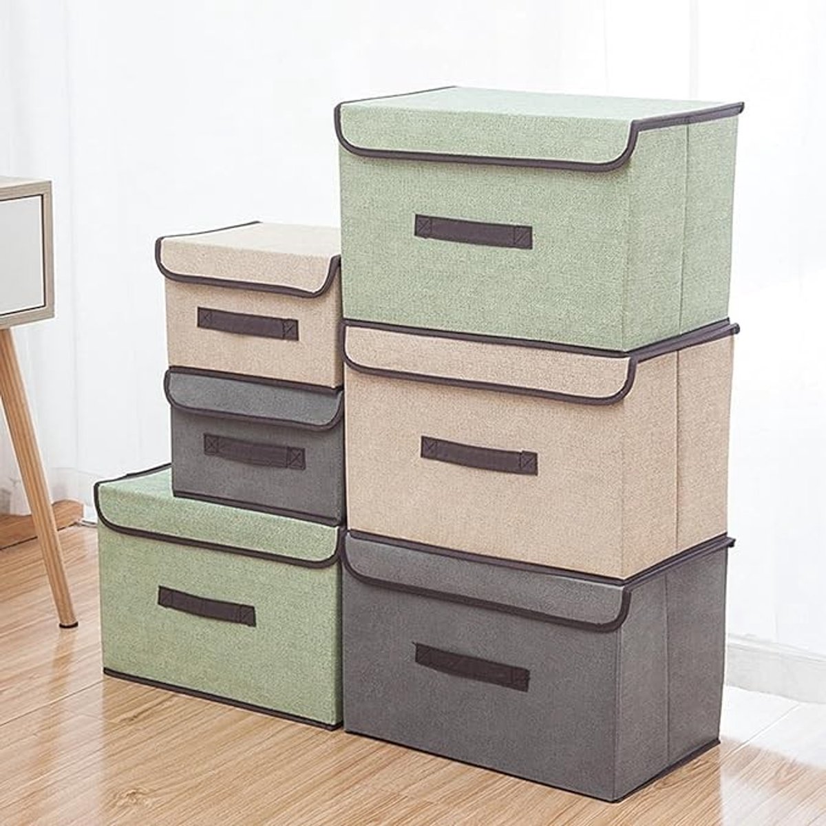 Dailygoods - Cajas de almacenamiento (4 piezas) - Plegables - Tapa - Tela - Almacenamiento de ropa - Ahorro de espacio - Asas - Cestas de almacenamiento