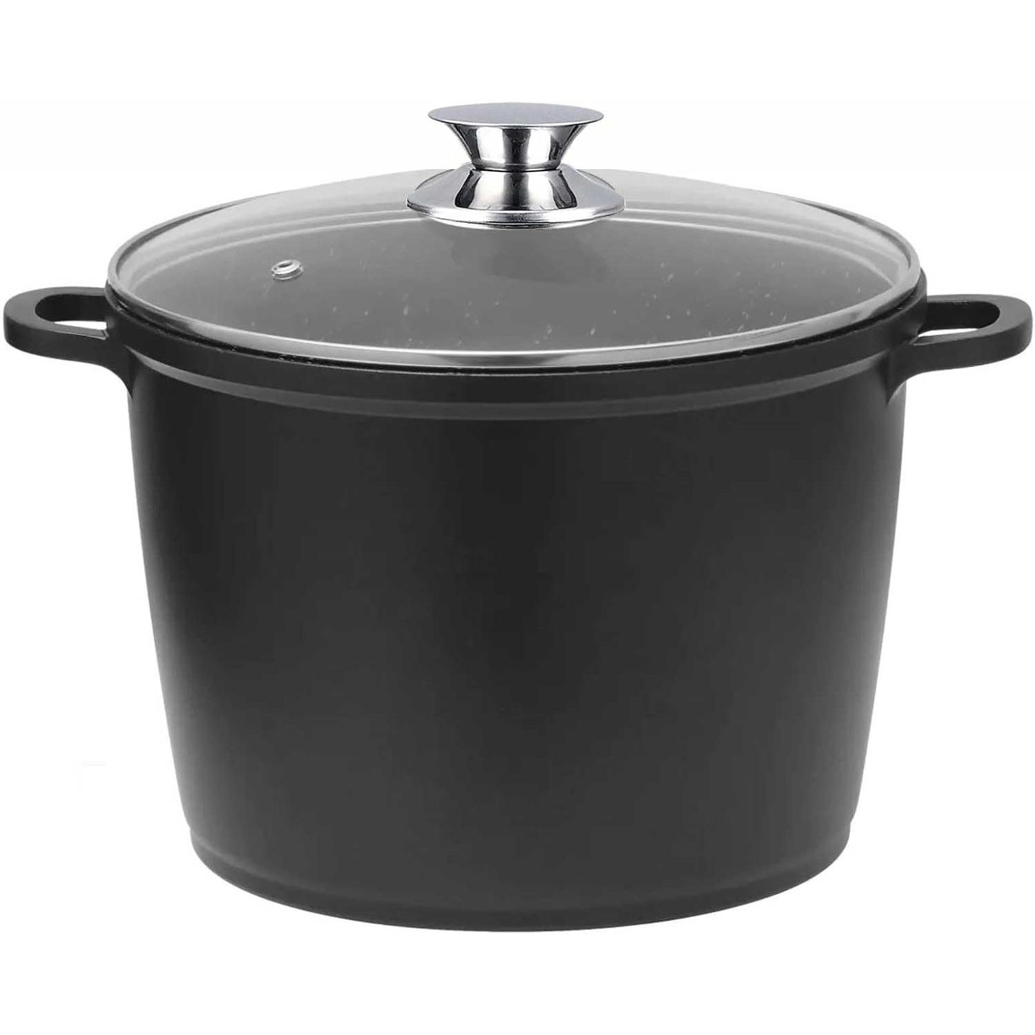 Olla de aluminio fundido 24, 28 y 32 cm con tapa de cristal | Antiadherente 3 capas, apta para inducción y todo tipo de cocinas
