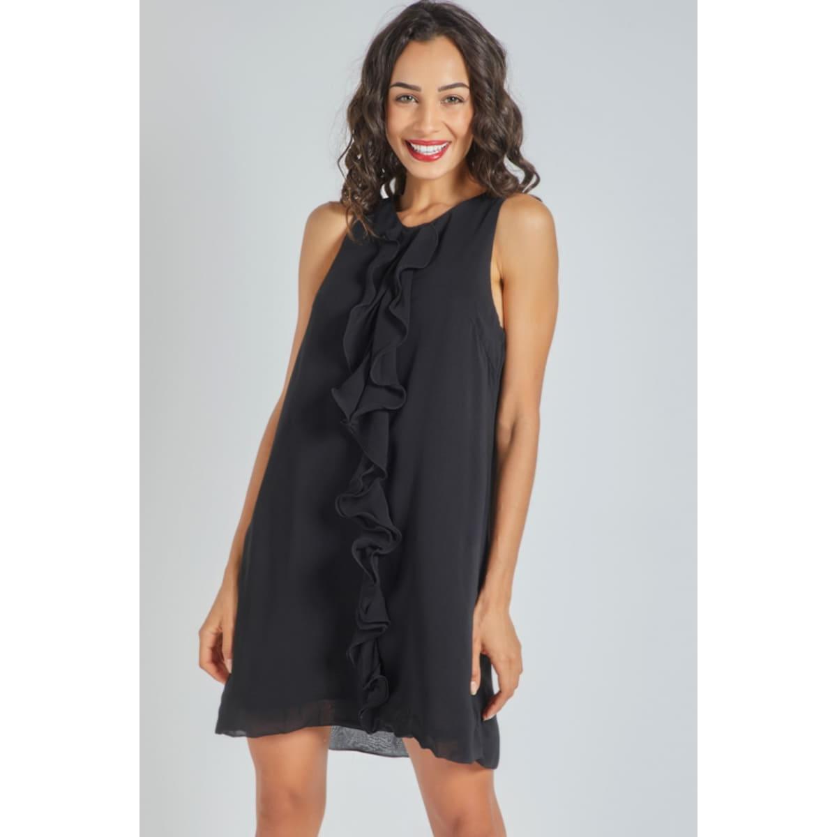 Vestido midi pinzas volante poliéster sin mangas forro gota mujer – Love & Money