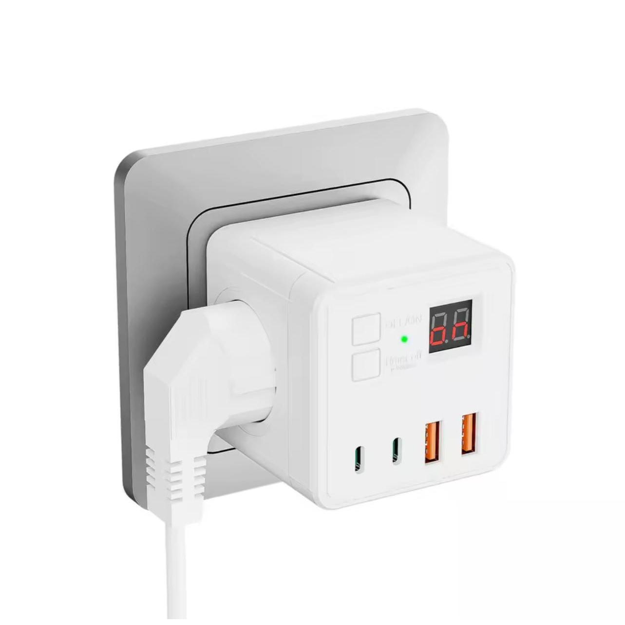 ORION91® - Alargador de enchufe 7 en 1 con protección contra sobretensiones, 3 toma de corriente, 2 USB, 2 tipo-c, LCD pantalla, temporizador para hogar y oficina - spaziOrion91