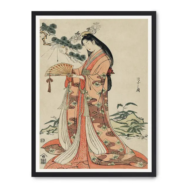 Lámina con marco negro JAPANESE BEAUTY 21x30 cm, Póster impreso en papel de primera calidad de 180gr, montado sobre marco de madera MDF acabado en negro., Arte - Japonés