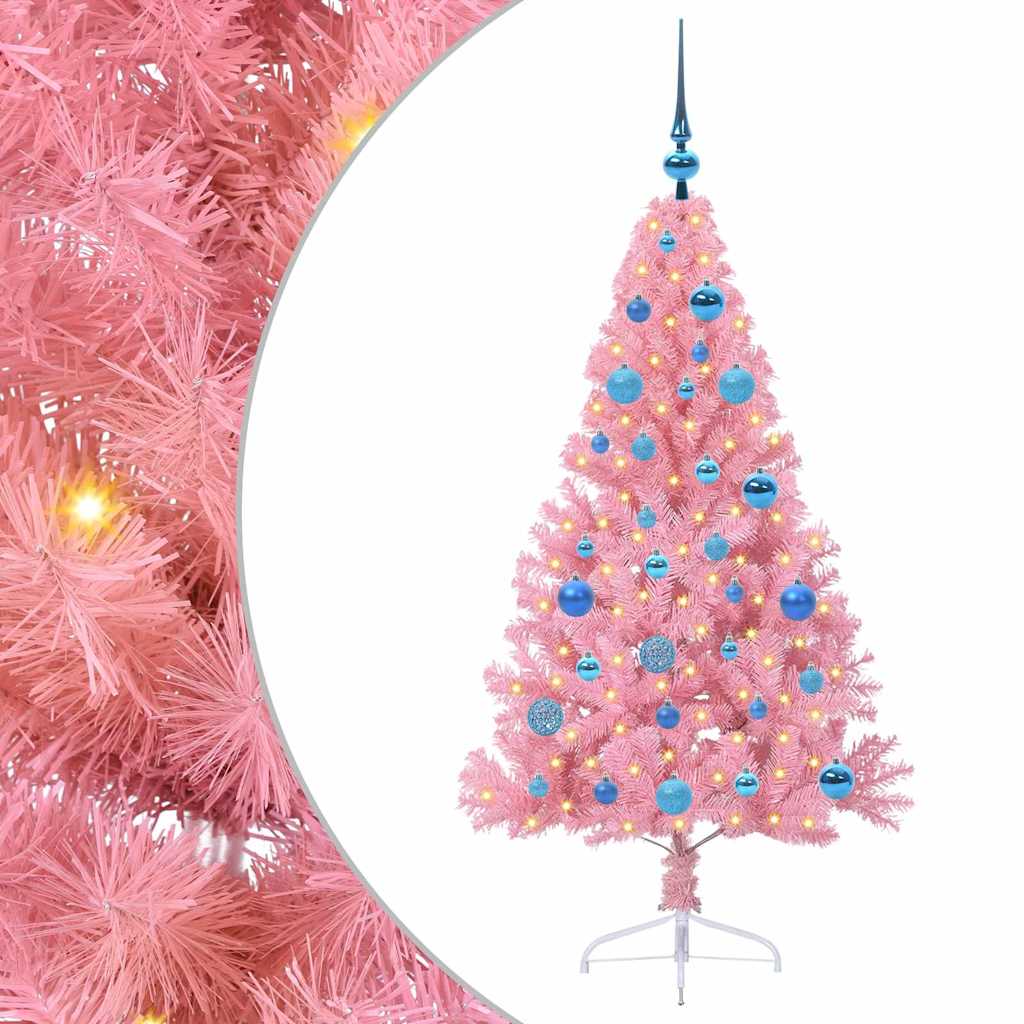 vidaXL Árbol de Navidad Artificial Preiluminado Rosa con bolas 150 cm PVC