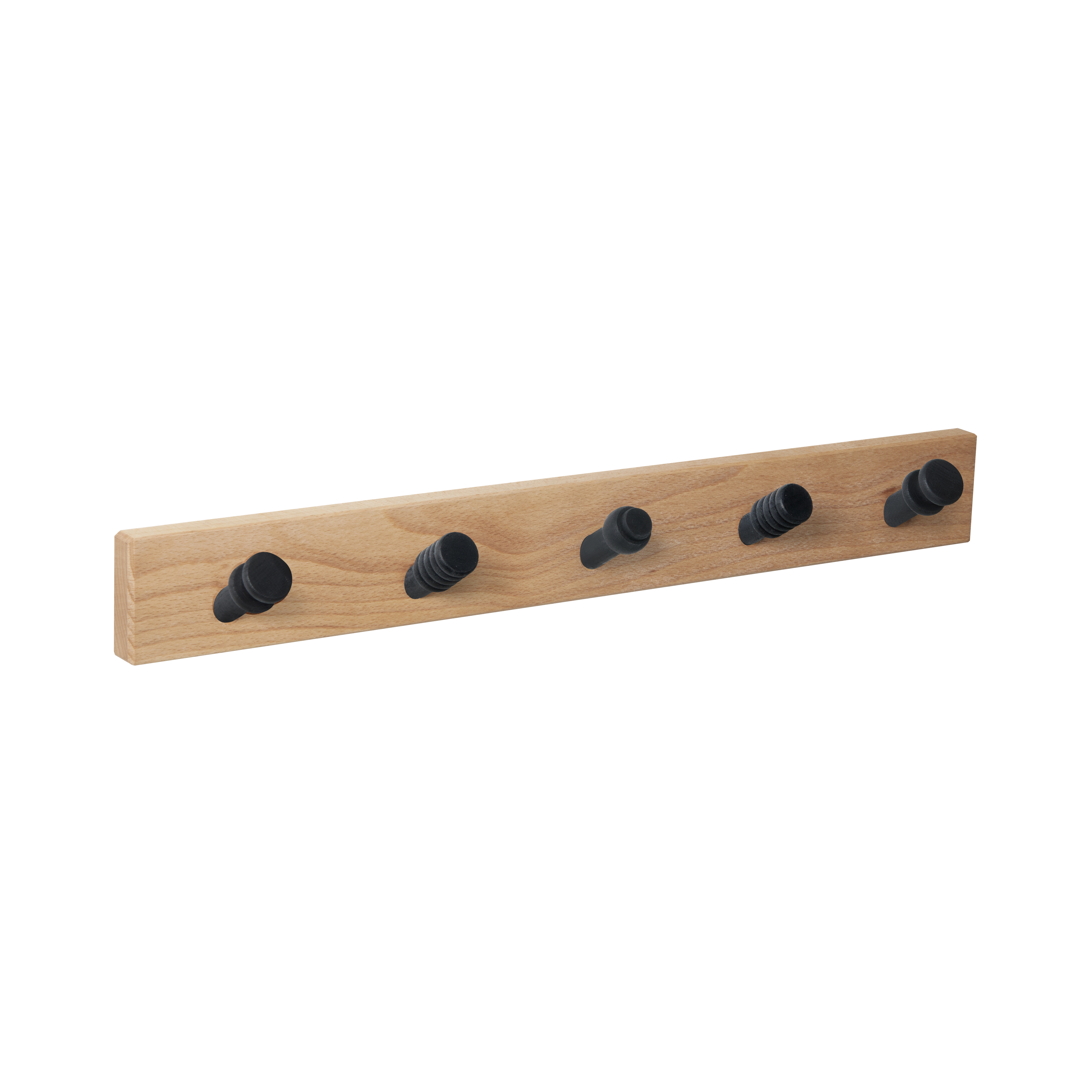 PERCHA pared madera diseño retro NÓRDICO escandinavo HAYA-NEGRO con 5 GANCHOS inclinados madera torneada