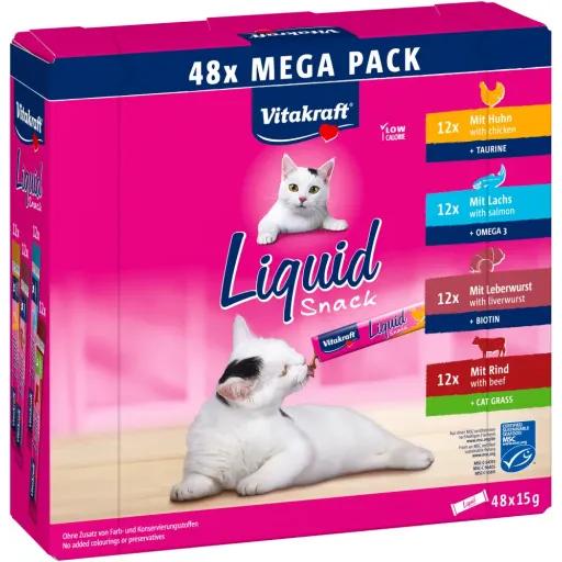Vitakraft Snacks Líquidos en Multipack de Pollo, Salmón, Paté y Carne de Vacuno para Gatos - 720 GR