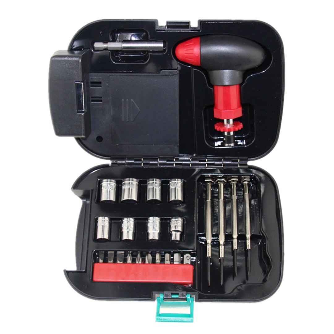 Juego de 24 herramientas con linterna incorporada - Maletín iluminado para trabajos de bricolaje
