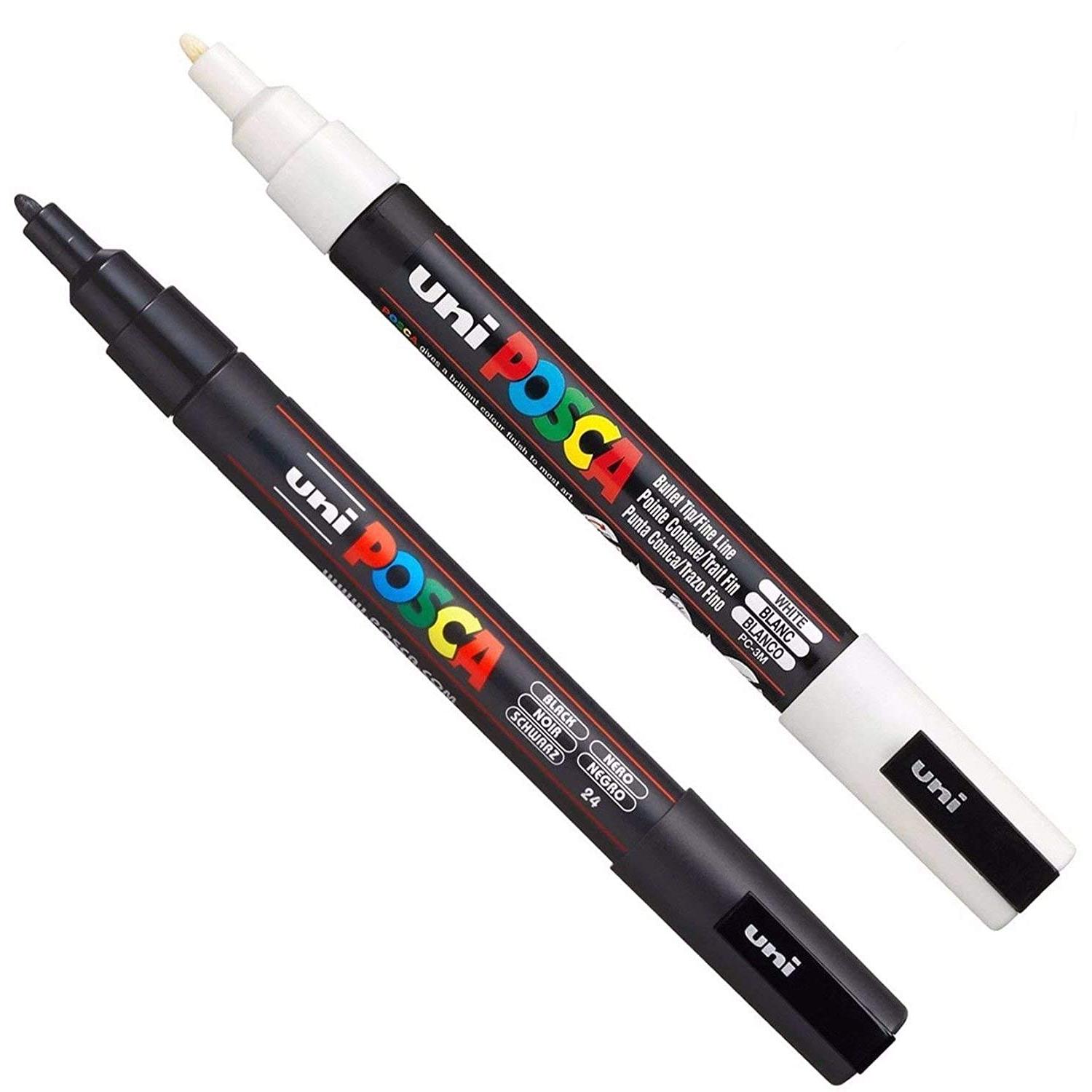 Rotuladores Posca para dibujar sobre metal, cristal y tela, set de negro + blanco (1 de cada), referencia PC-3M