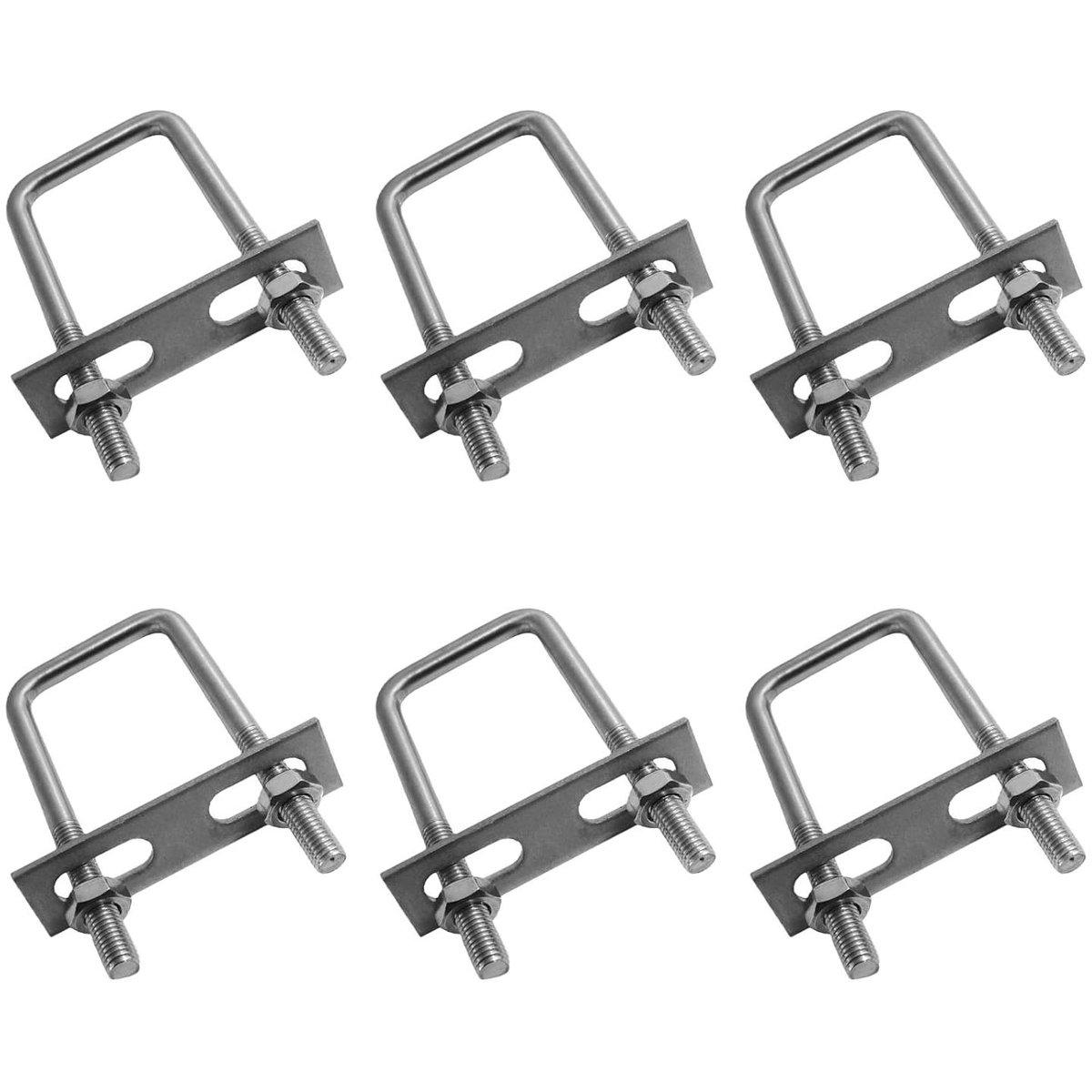 Tornillos en U M6 para soportes, fabricados en acero inoxidable 304 - 6 piezas (80 x 50 mm) con tuercas y placa de montaje - Soportes en U para remolque de automóviles y reparación de barcos