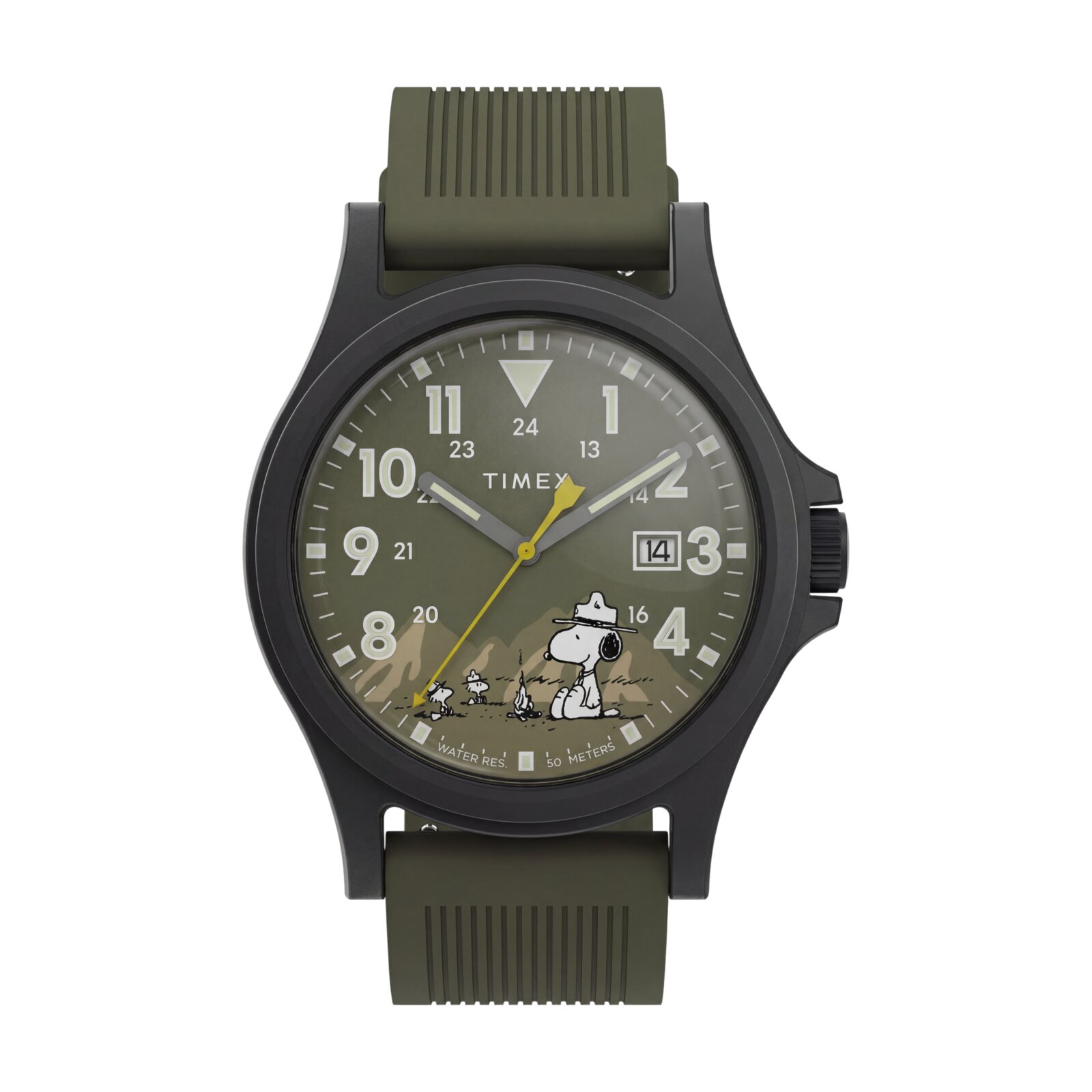 Timex Reloj Hombre Caja De Resina Pulsera Silicona De Color Verde Resistente Al Agua 5 Atm Tw2y84600