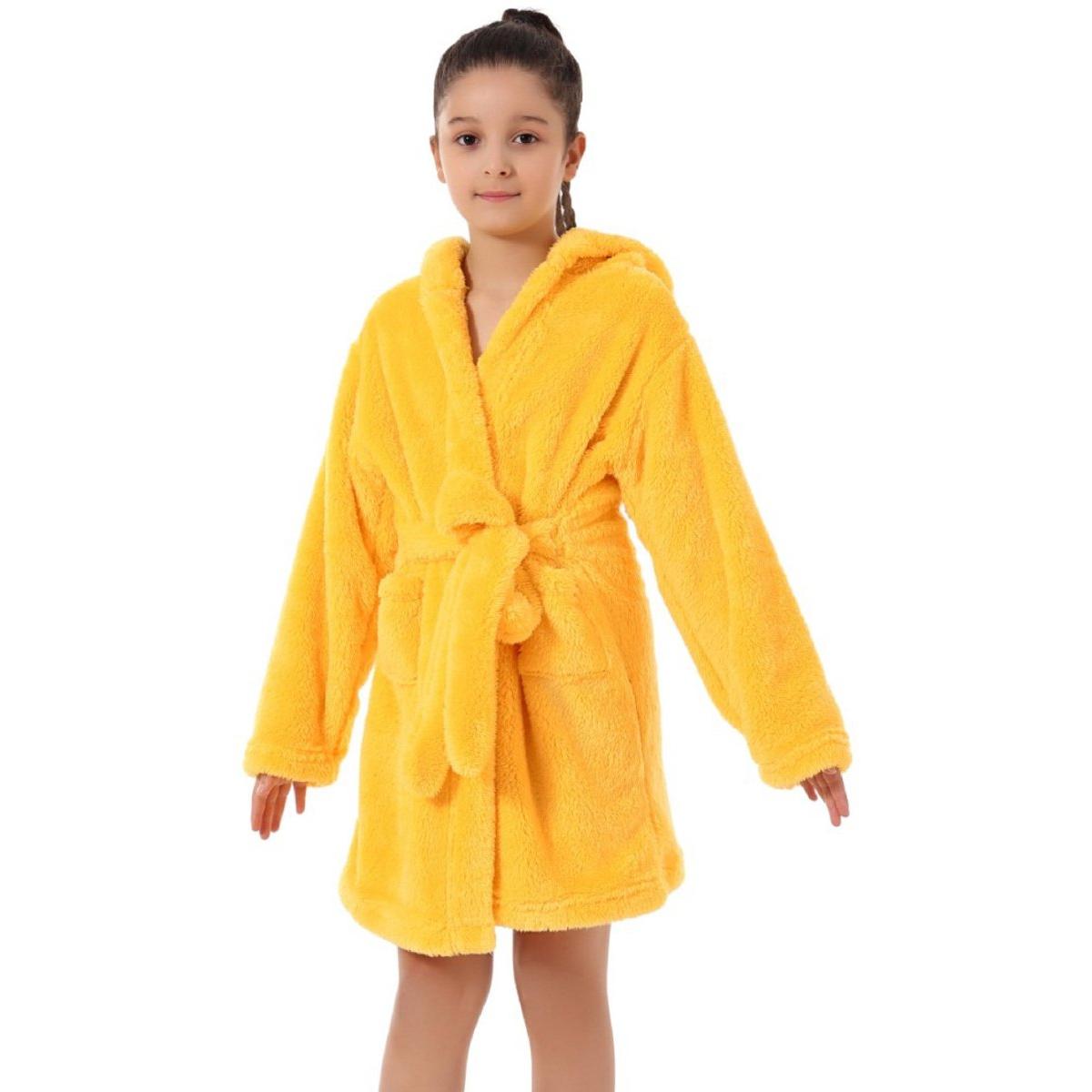 Kinderbadhanddoek van puur katoen, comfortabel; badjas voor meisjes; badjas voor jongens; met capuchon; superzacht en lichtgewicht; geel; maat 100 (geschikt voor kinderen van 2-3 jaar).