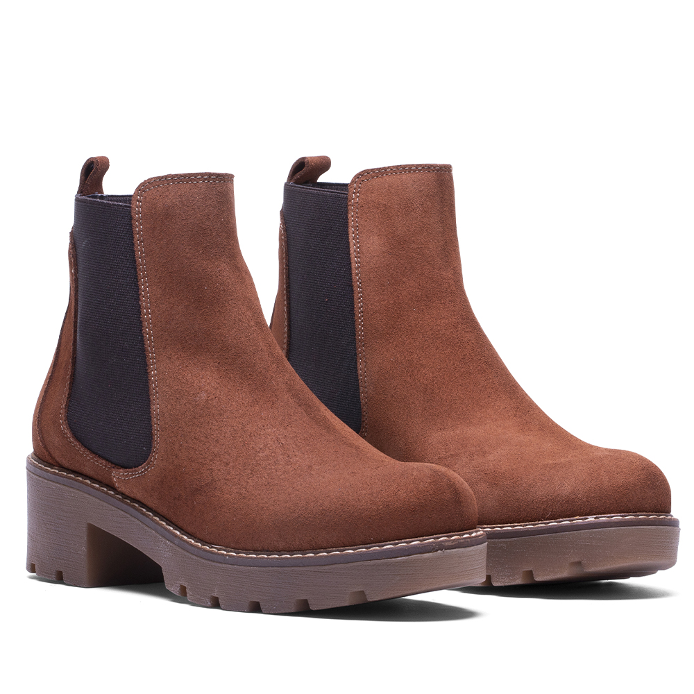 Botines de Piel Serraje Cuero CA-129: Estilo y Confort en Cada Paso, con Tacón de 45mm para Elegancia Versátil; Diseño Contemporáneo Perfecto para Trabajo y Eventos Sociales; Fabricación Española de C
