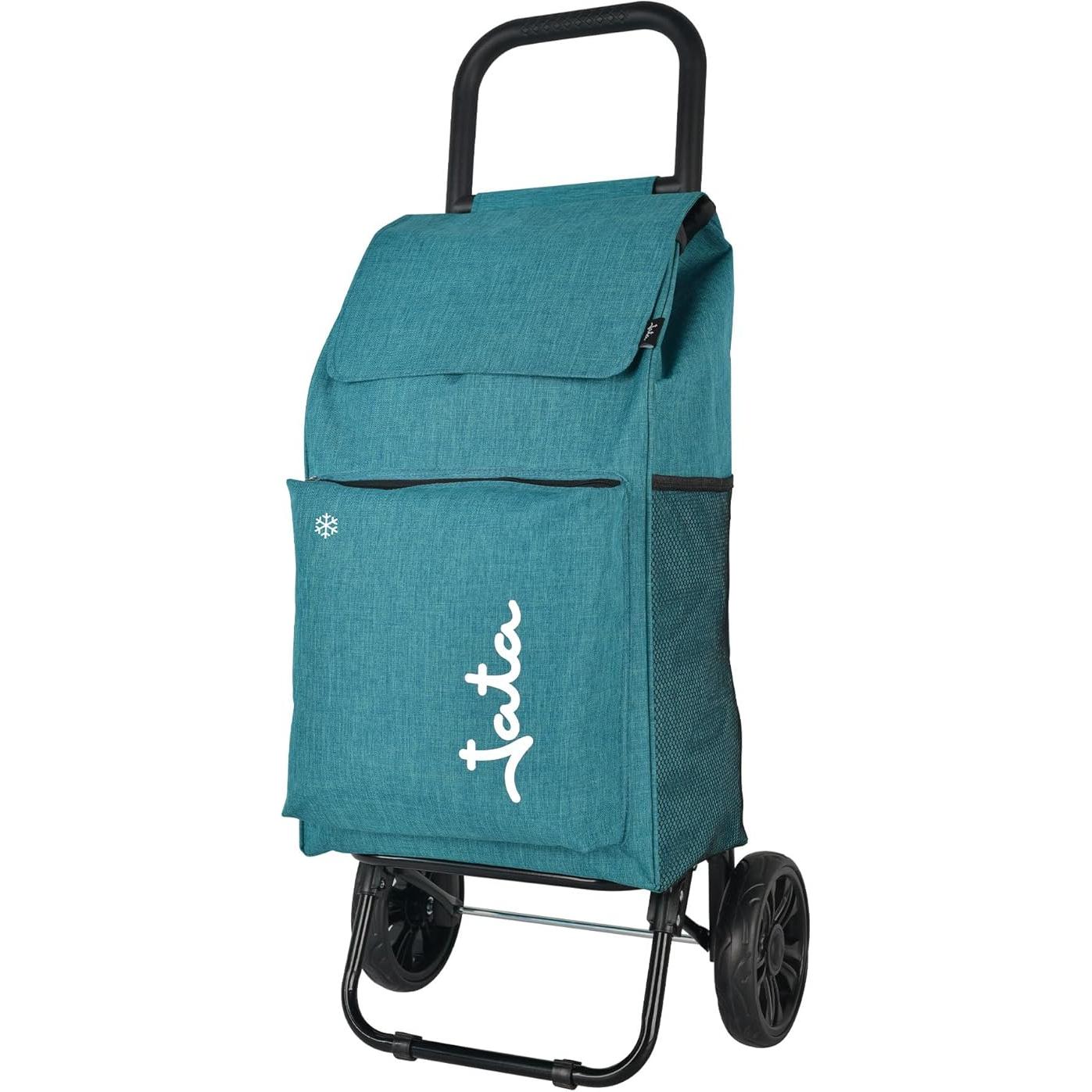 JATA HCAR2503 - Carro de la Compra 2 Ruedas. De 40L con Bolsa Refrigerante para Congelados. Carga hasta 30 kg. Bolsillos Laterales y Trasero. Chasis de Acero. Ligero - MARCA JATA