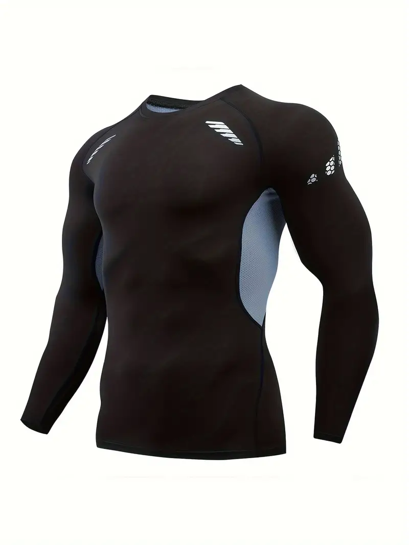 TK Camiseta De Compresión Deportiva Para Hombres Manga Larga Secado Rápido Absorbe La Humedad Malla Transpirable Cuello Redondo Capa Básica