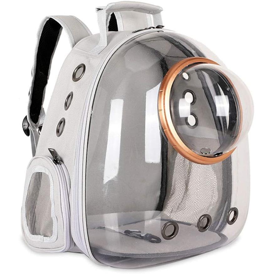 Mochila con cápsula espacial para mascotas, transportador para perros y gatos pequeños, medianos, transparente, transpirable y resistente al calor, color gris