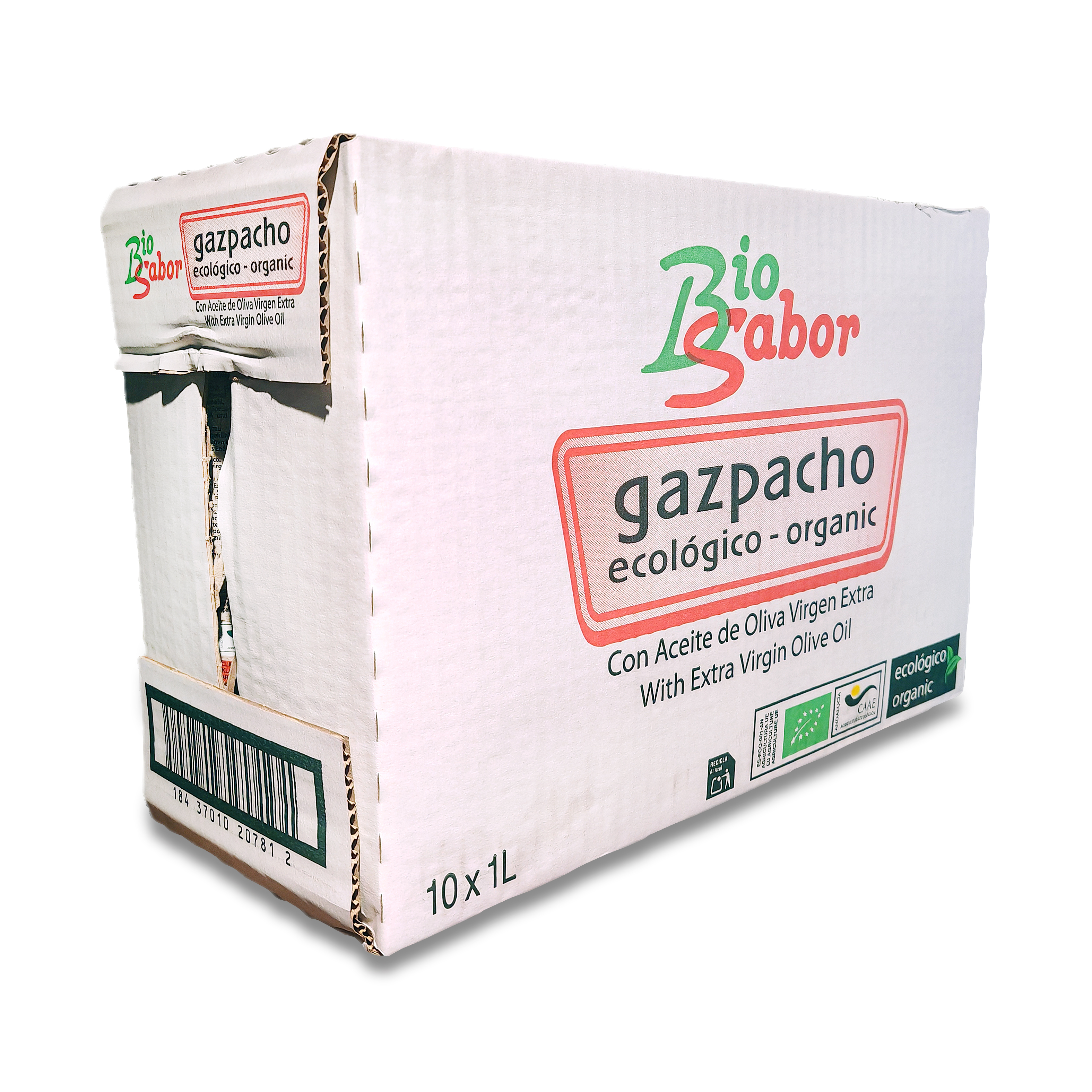Gazpacho tradicional ecológico con aceite de oliva virgen extra (Caja de 10 unidades de 1L) Biosabor