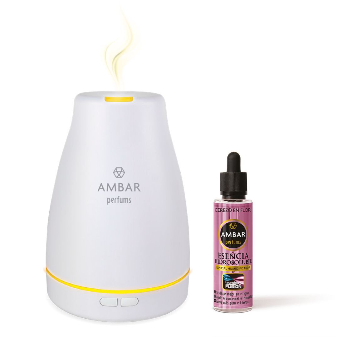Ambientadores 360 - Humidificador de Esencia y Difusor de Aroma con Luz LED Ambar Perfums + Esencia a Elegir - Aromaterapia - Ideal para Hogar, Oficina y Dormitorio