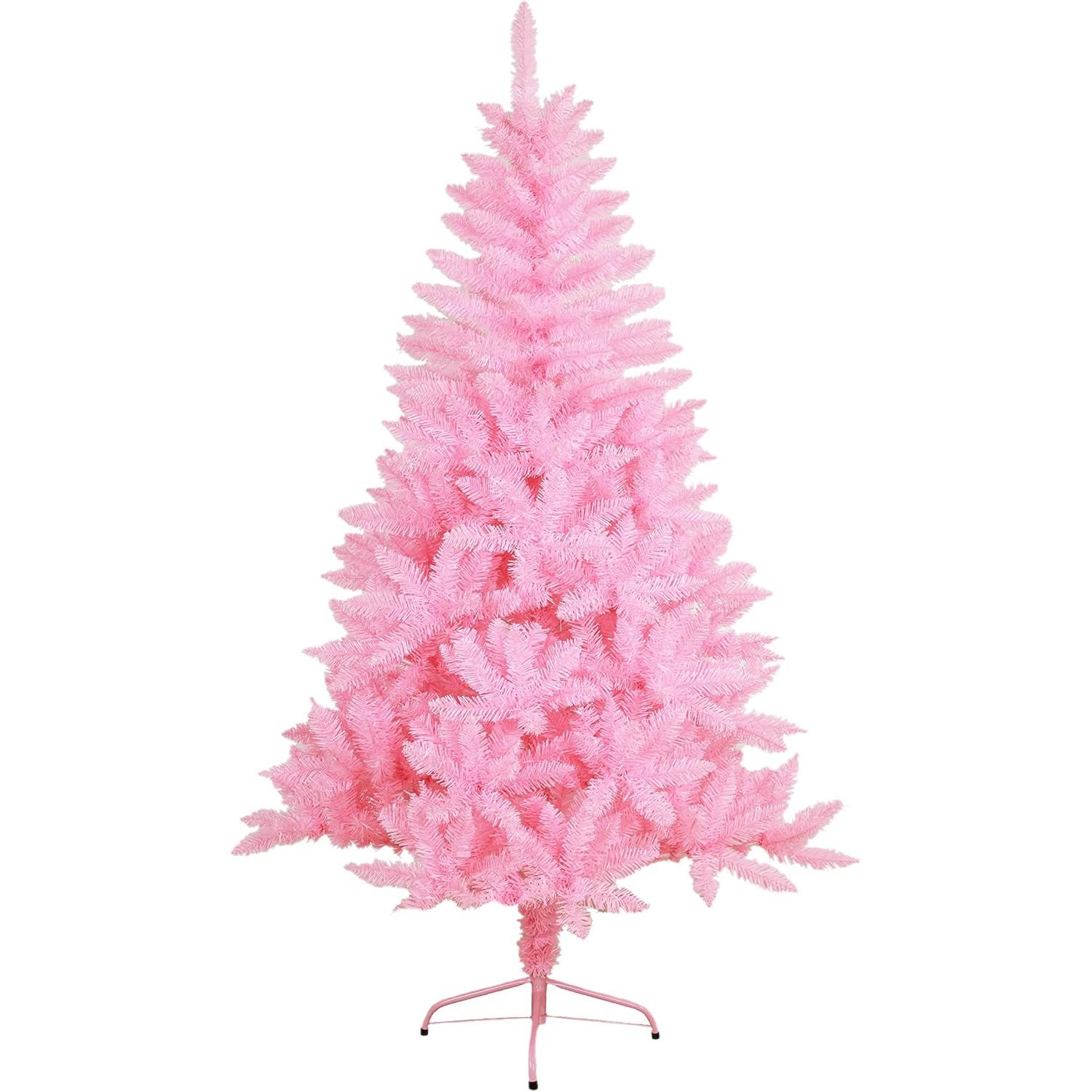 MEJORADA Árbol de Navidad Rosa Artificial Abeto Extra Relleno de Hoja Espumillón 150-300cm Arboles Con Soporte Metálico