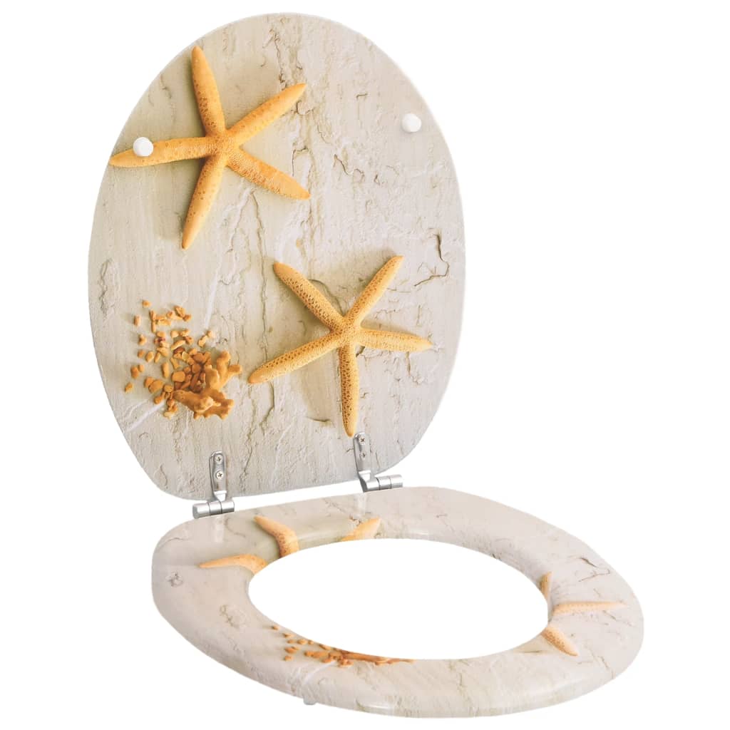 vidaXL Asiento Inodoro WC con Tapa MDF Aseo Baño Decoración Diseño Bambú,  concha,  Estrella de mar y mas