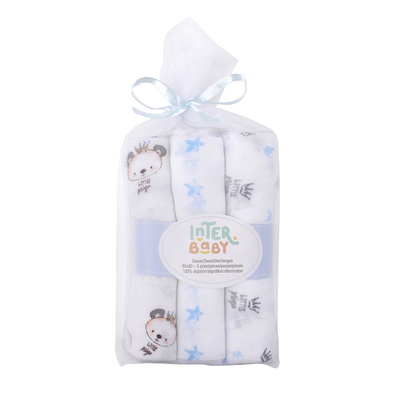 Pack 3 Gasas Estampadas 100% Algodón 80x80cm Interbaby España