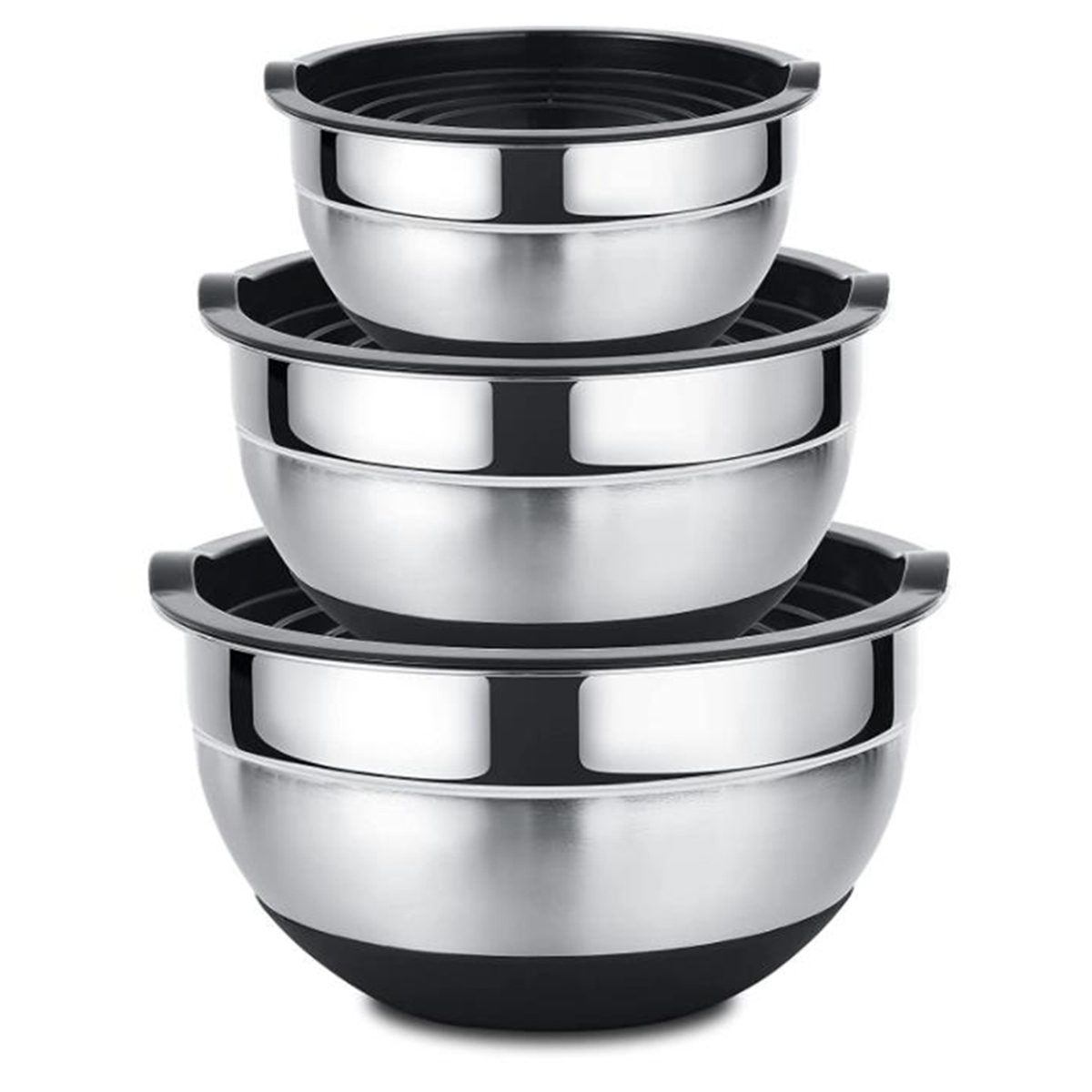 Cuencos para mezclar de acero inoxidable, cuenco para ensalada, cuenco para servir apilable antideslizante con tapas herméticas para cocina, hornear, Et