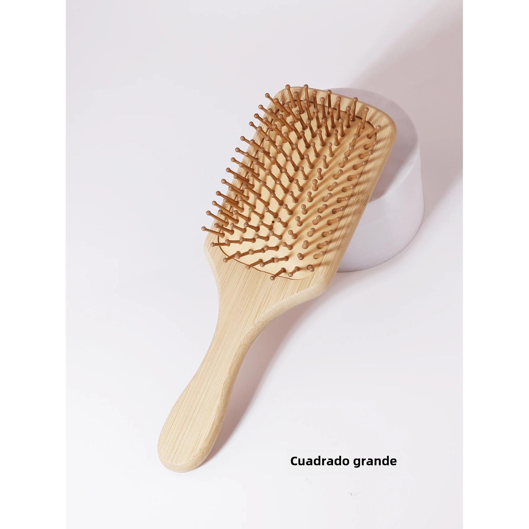 OmHom Cepillo De Pelo Natural De Bambú Antiestático Masaje Scalp Air Cushion Comb Sin Pelos Ni Enredos Especial Para Pelucas De Cabello Real