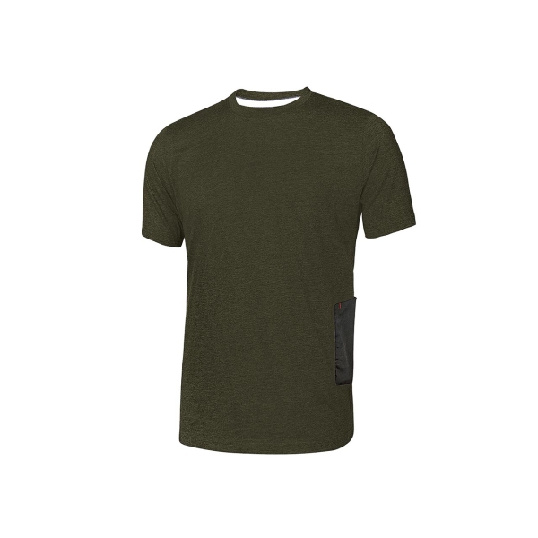 Upower road camiseta de manga corta polycotton - talla 3xl - slim-fit, cuello acanalado elastico, bolsillo celular, cinta reflex, proteccion dpi1 - color verde oscuro