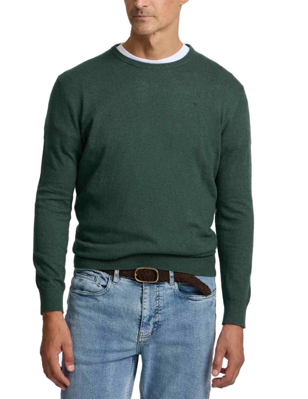 Jersey Silbon cuello redondo basico verde de hombre