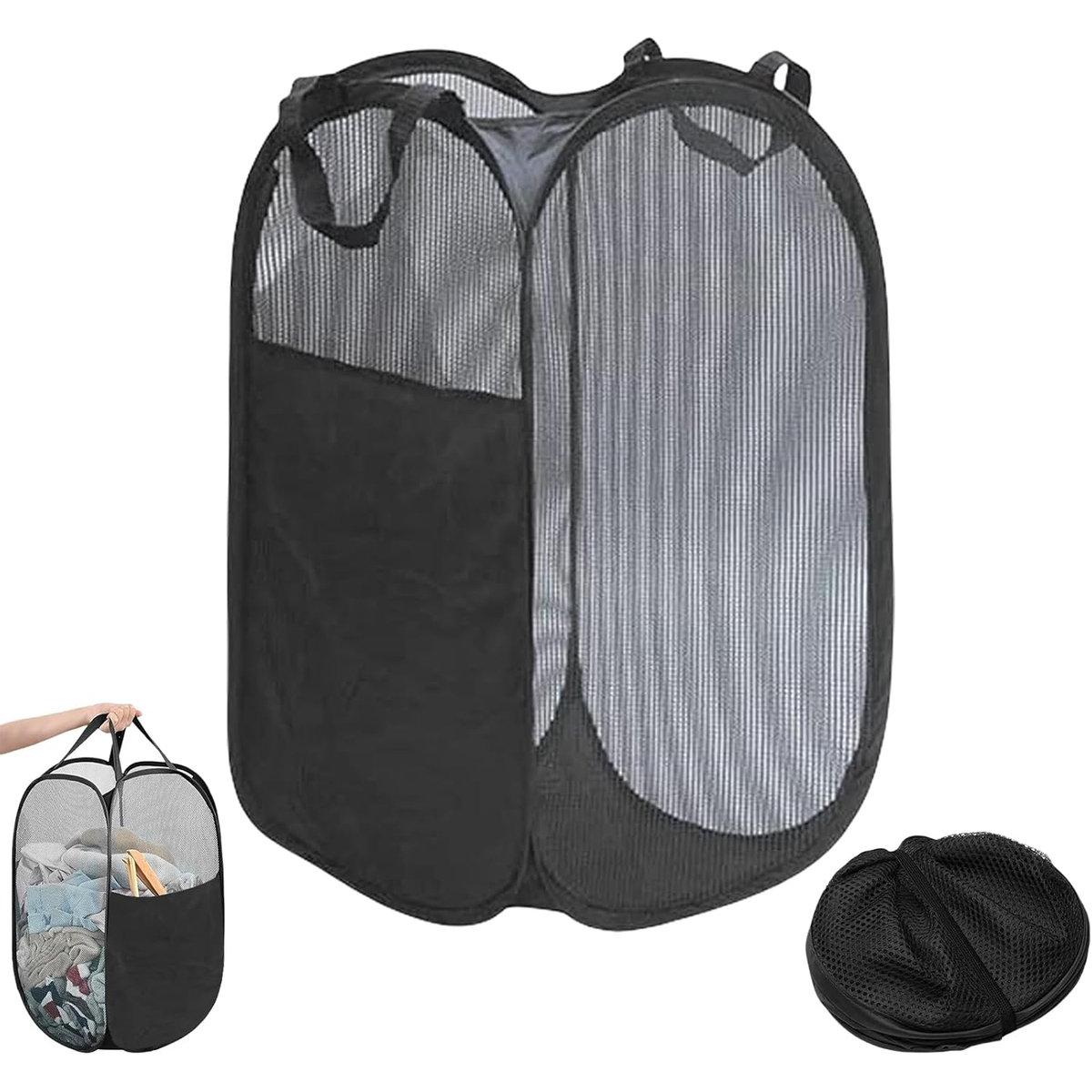 Cesta de lavandería plegable de malla - Cesta de lavandería plegable - Cesta de lavandería plegable - Cesta de lavandería con bolsillos laterales - Cesta de lavandería de malla con asa - Ideal para baños y residencias estudiantiles - 36*36*58cm