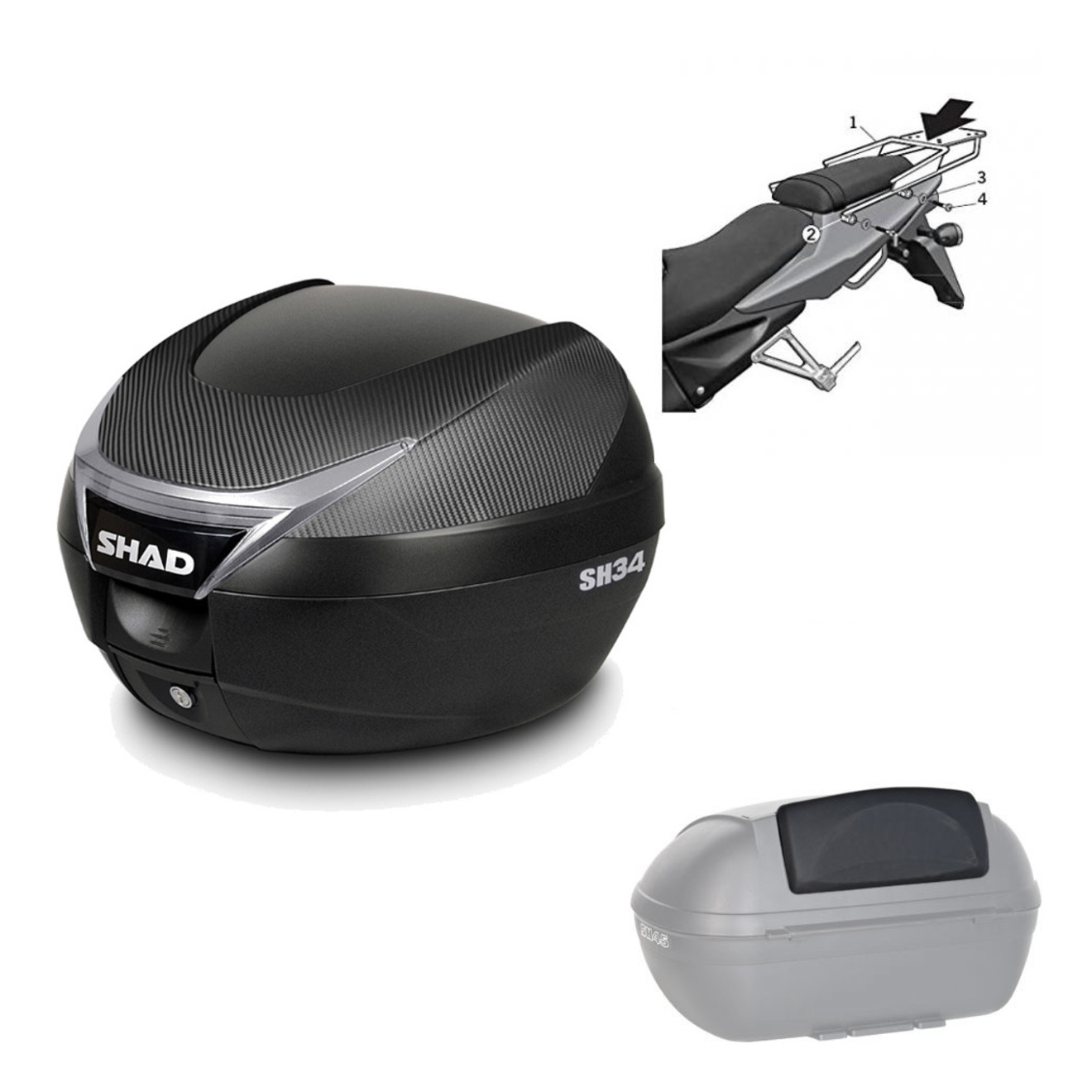 Baul Trasero + Herraje Montaje + Respaldo De Pasajero Sh34 Carbon KIT-184698