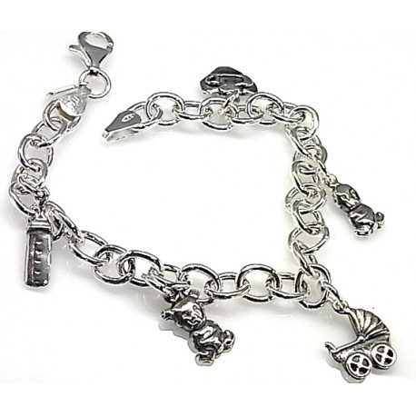 Pulsera De Plata Mamá Con Fetiches Colgantes