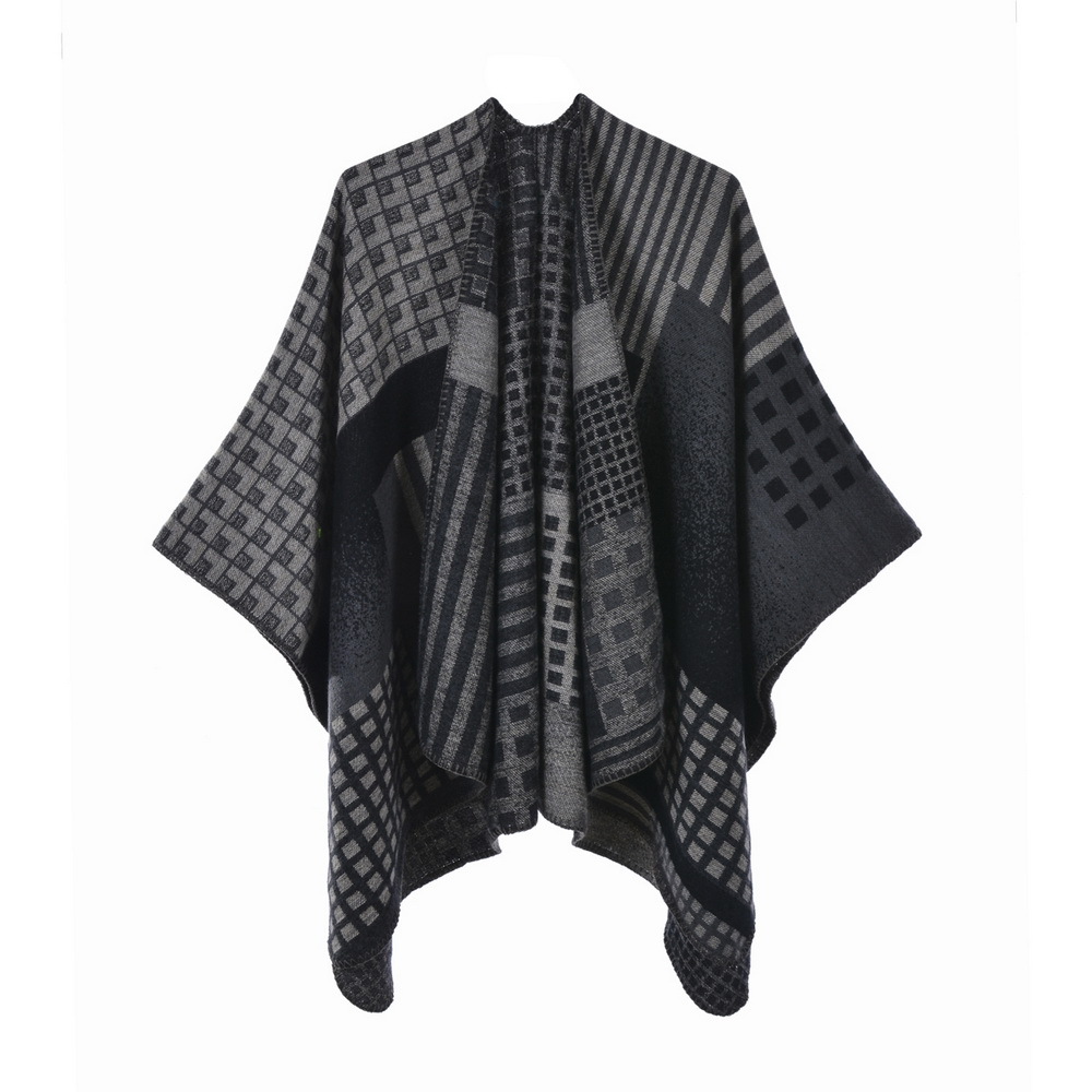 TK Mantón de doble cara para mujer, mantón cálido grueso con abertura jacquard a la moda, nueva capa