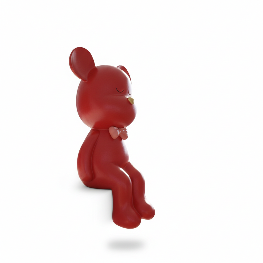 Gissed Figura de Osito Kuma Rojo con Corbata - Escultura Decorativa de Resina Premium, 25 cm - Estatua Moderna Minimalista para Estanterías, Salón y Habitaciones Juveniles - Diseño Nórdico Vibrante