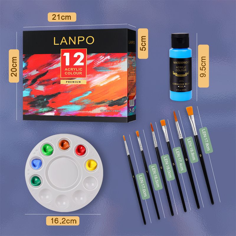 Pintura acrílica en set de 12, 24 o 36 colores (12ml) – Kit para pintura manual, DIY, resistente al agua – Presentación en caja
